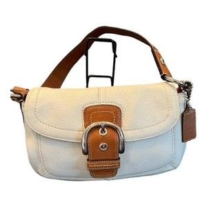 Coach Hampton Soho Satchel Ivory Saddle Leather Buckle Handbag